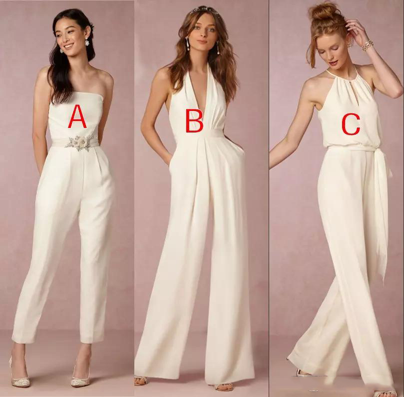 

2020 Plus Size Pant Suit Elegant Jumpsuit Bridesmaid Dresses for Wedding Sheath Backless Wedding Guest Gowns