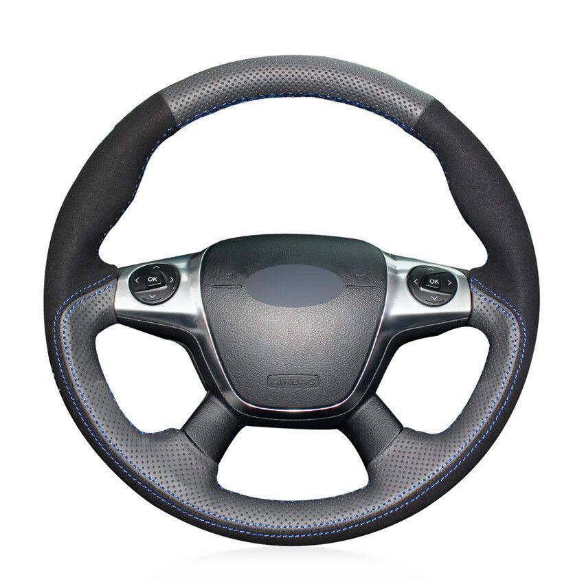 Custom Hand-Stitch suede Leather Car Steering Wheel Cover For Ford Focus 3 2012-image-501896515