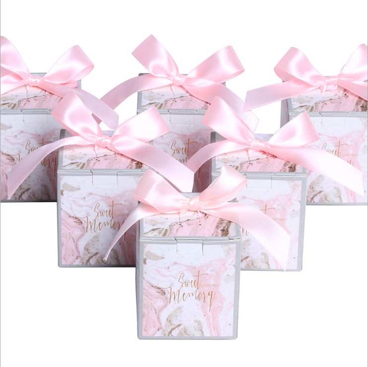 

Pink Marble Style Wedding Favors Decoration Gifts Candy Boxes with Ribbon Paper Packing Box Baby Shower Wedding Party Supplies