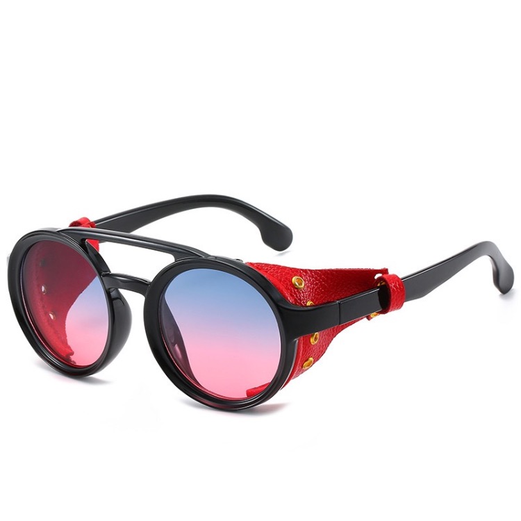 

Steampunk Vintage Sunglasses Rivet PU Leather Cover Retro Round Sun Glasses For Women 6 Colors Wholesale