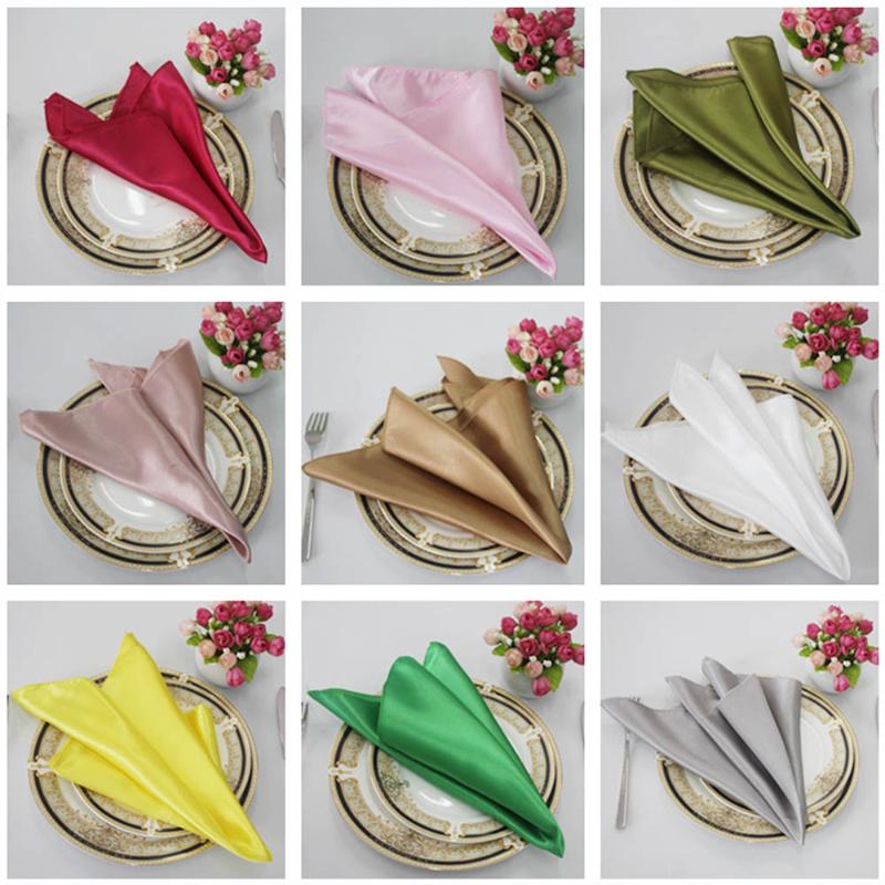 

Table Napkin 50pcs/lot Red/Gold 48*48cm Satin For Wedding Party Decoration El Dining 19" Square Folding Cloth