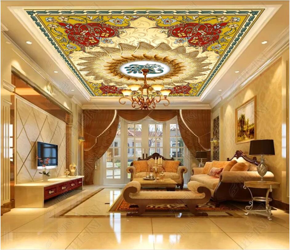

3d ceiling murals wallpaper custom photo European peacock pattern living room home decor 3d wall murals wallpaper for walls 3 d, Non-woven wallpaper