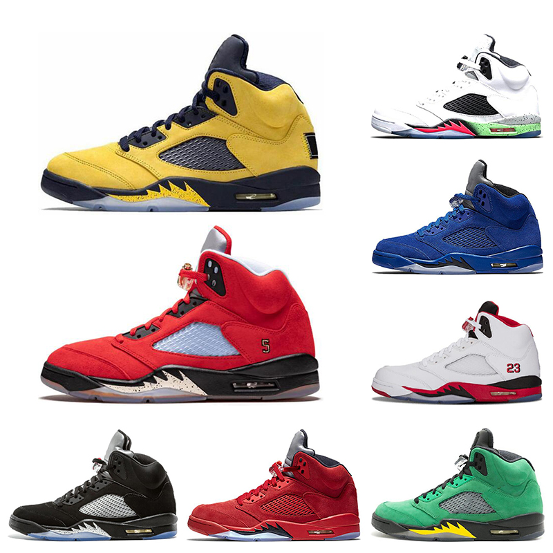 

Trophy Room Ice Blue 5 5s Mens Basketball Shoes Laney Blue Red suede Fab 5 SP Fire Red Sports Sneakers 7-13, International flight
