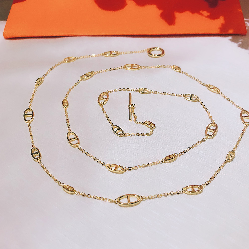 

Hot geometry For Women Letter Round H Lock Jewelry S925 Silver Necklace Set France Quality Superior quality golden sweater chain