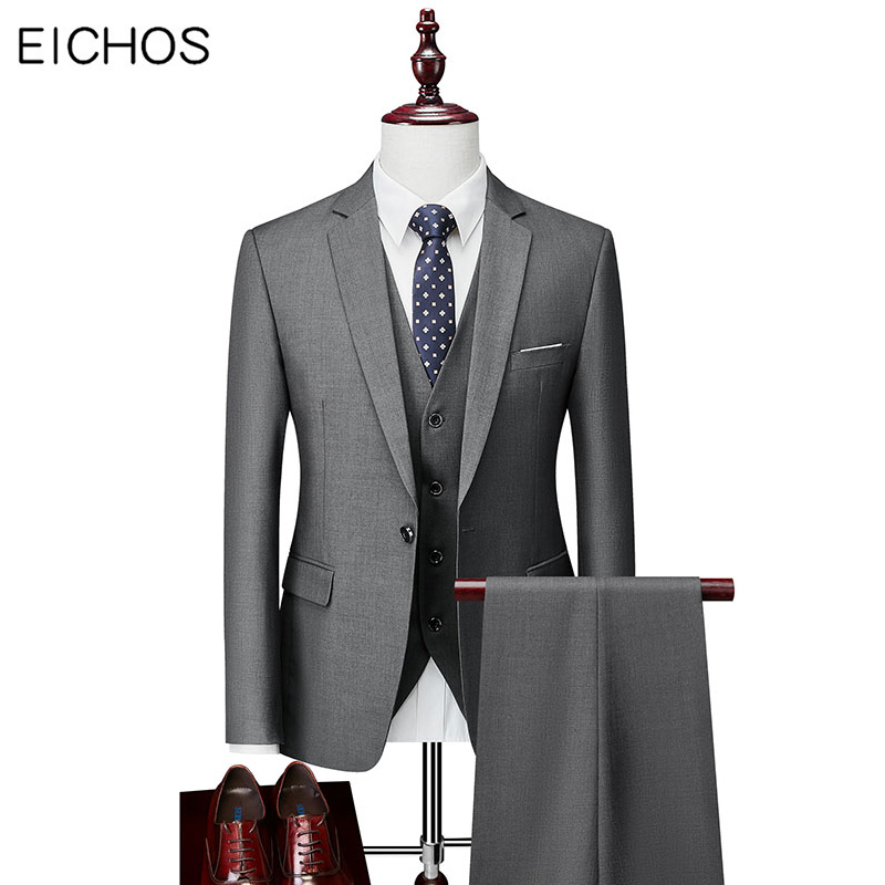 

EICHOS Brand 3 Pieces Men Suit 2020 Slim Fit Mens Solid Suits Groom Wedding Suit For Men' Formal Suits with Pants High Quality, Black