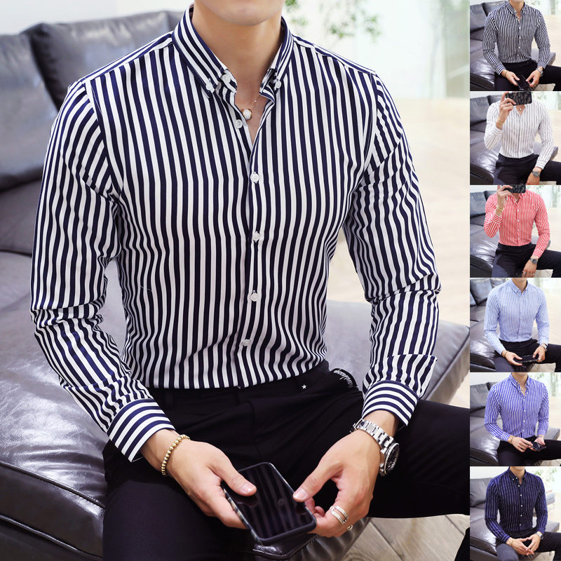 

Man Shirt Striped Shirt Long Sleeves Men's Casual Shirts Spring Autumn Casual Male Tops Plus Size 2020 Spring Men Clothing Top, Black