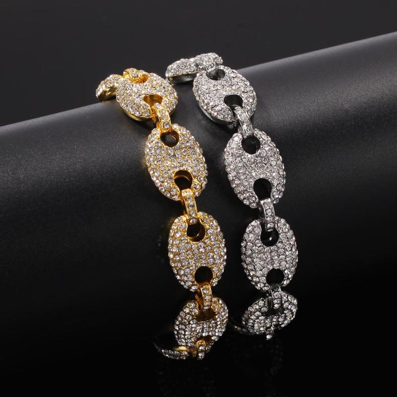 Bling Iced Out Coffee Beans Bracelet Puffed Marine Chain 12mm Hip Hop Link Bracelets Jewelry for Man
