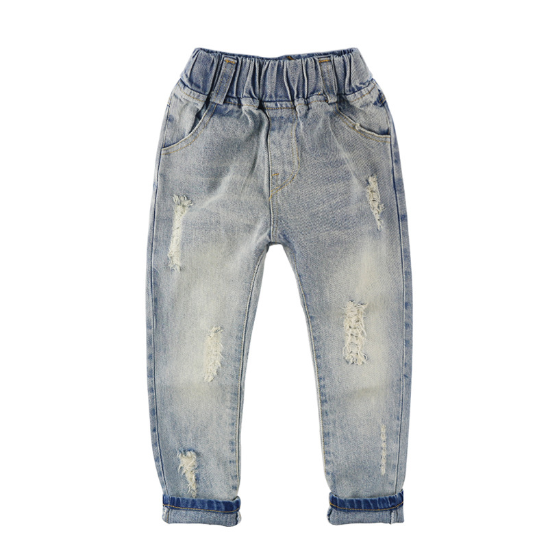 

Fashion Boys Jeans Baby Girls Jeans Children Clothing Elastic Waist Casual Ripped Denim Pants Trousers Kids Clothes For Boy Girl, Blue