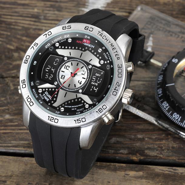 

2018 new multi-functional led sports watch silicone electronic watch men with luminous calendar week display phase display KT714, Blue