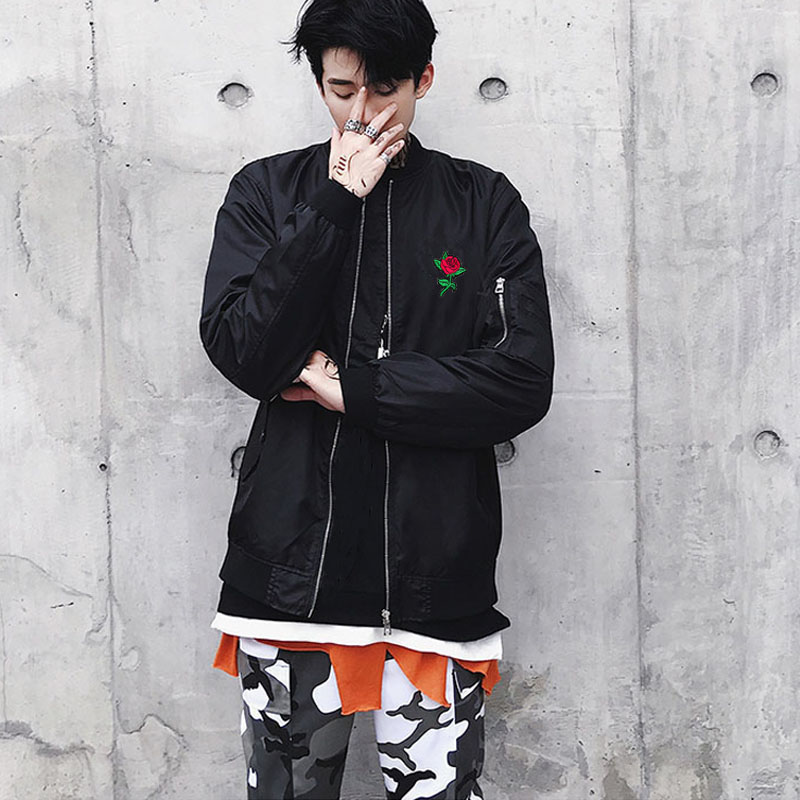 

2019 Spring Autumn Rose Embroidered Jacket Mens Bomber Fashion Coat And Flight Jacket, Black