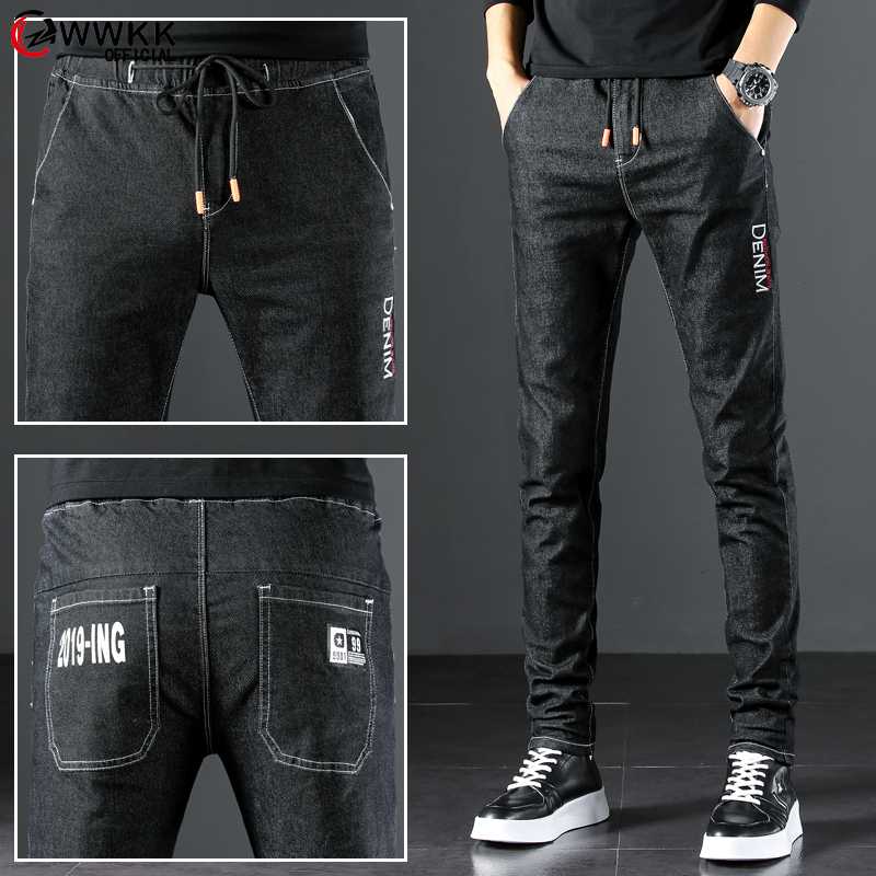 

2020 Men's Classic Black Jeans Elastic Slim Fit Denim Jean Trousers Male Plus Size 36  38 Business Casual Elastic waist Pants