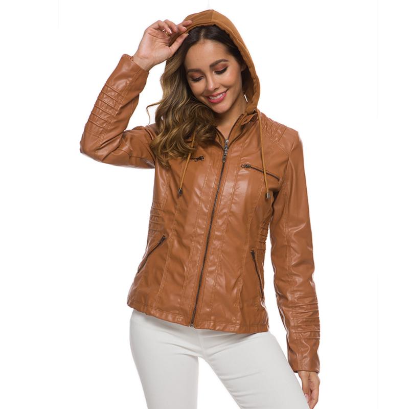

Long sleeved ladies leather jacket leather jacket ladies short coat, Beige