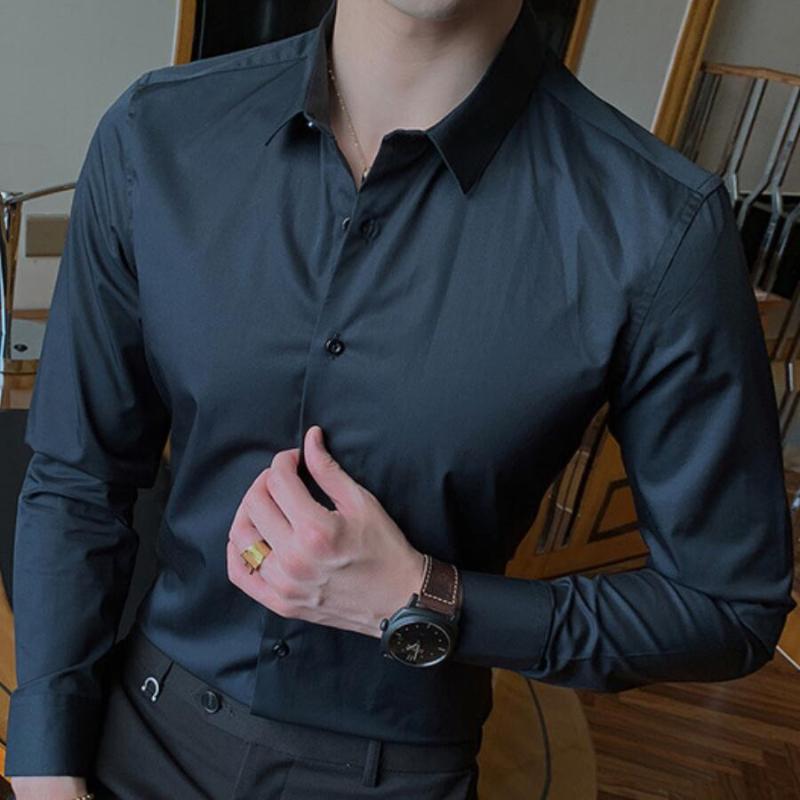 

DA JAUNA Brand Men's Business Long-Sleeved Shirt Solid Color Slim Fit Design Casual Male Big Size Dress Shirt Men 8XL N5072, Black