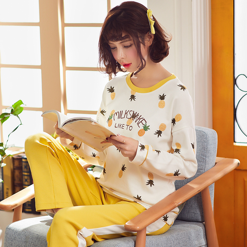 

Young Girl Sleepwear Sets Leisure Clothes Autumn Cotton Long Sleeved Women Pajamas Pineapple Printing Pyjamas Lovely home wear