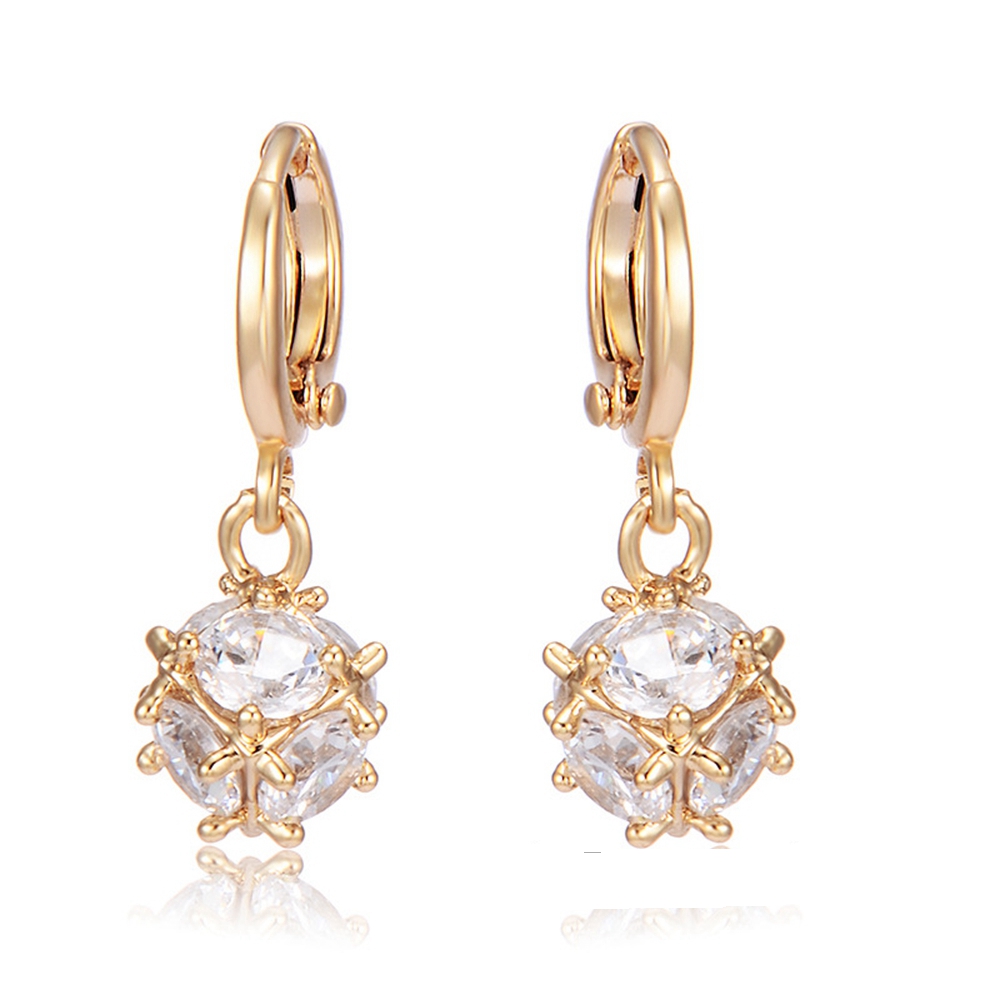 Clear Crystal Dangle Earrings 18k Yellow Gold Filled Lovely Children Girls Earrings Gift Ball Shaped-image-502316082