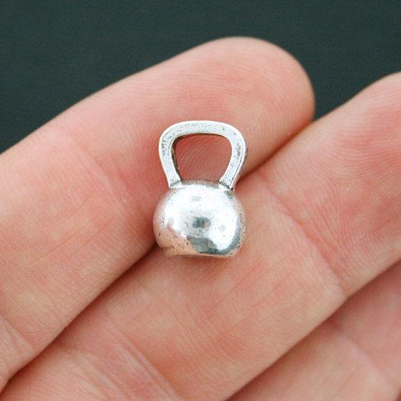 

Wholesale- Kettlebell Charms Antique Silver Tone 3D Metal Dumbbell Charms Pendant 12*18mm 30pcs/lot