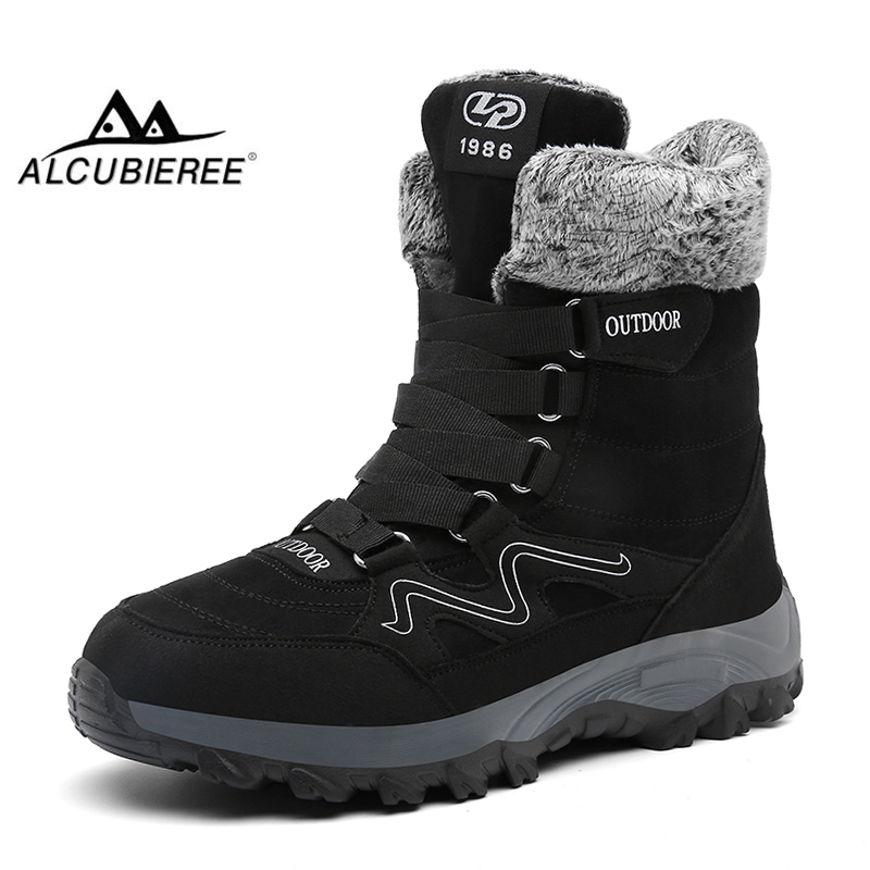

ALCUBIEREE Mens Winter Warm Boots Outdoor High-top Plush Fur Snow Boot for Male Round Toe Anti-skid Work Shoes Desert Boot, Black