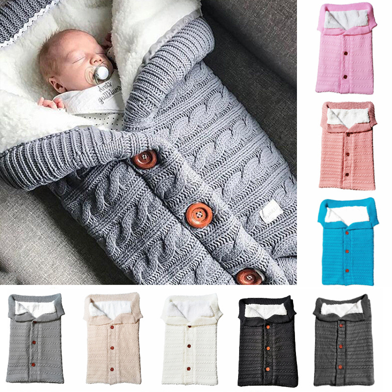 

Winter thickening Outdoor Baby Sleeping Bag Thickening Wool Knitted Baby Sleeping Bag Plushing, Beige