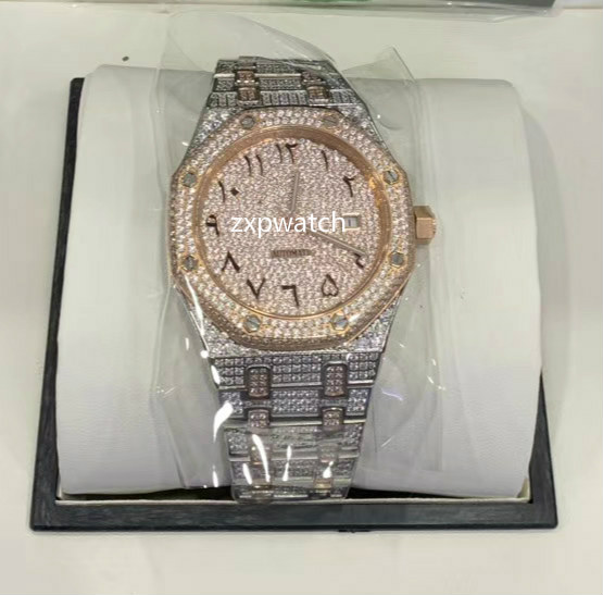 

Arabic Dial men Watch Diamond Watch Luxury sparkling Iced Out Hip Hop Watch Automatic 42MM two tone silver rose gold Stainless