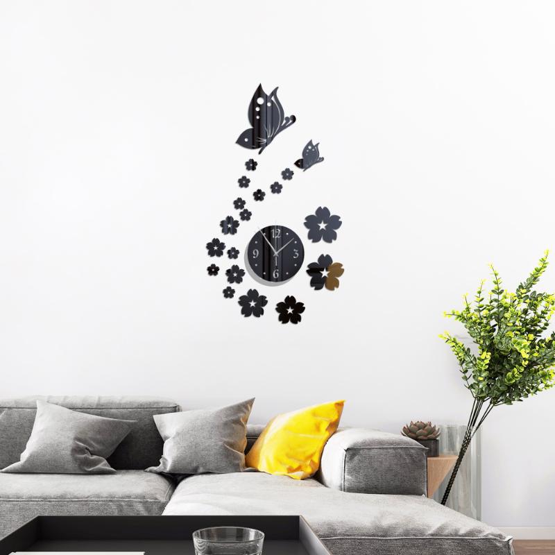 

Silent Fashion Acrylic Butterfly Small Flower Round Drunken Butterfly Mirror Wall Clock Large Size Wall Sticker zb035