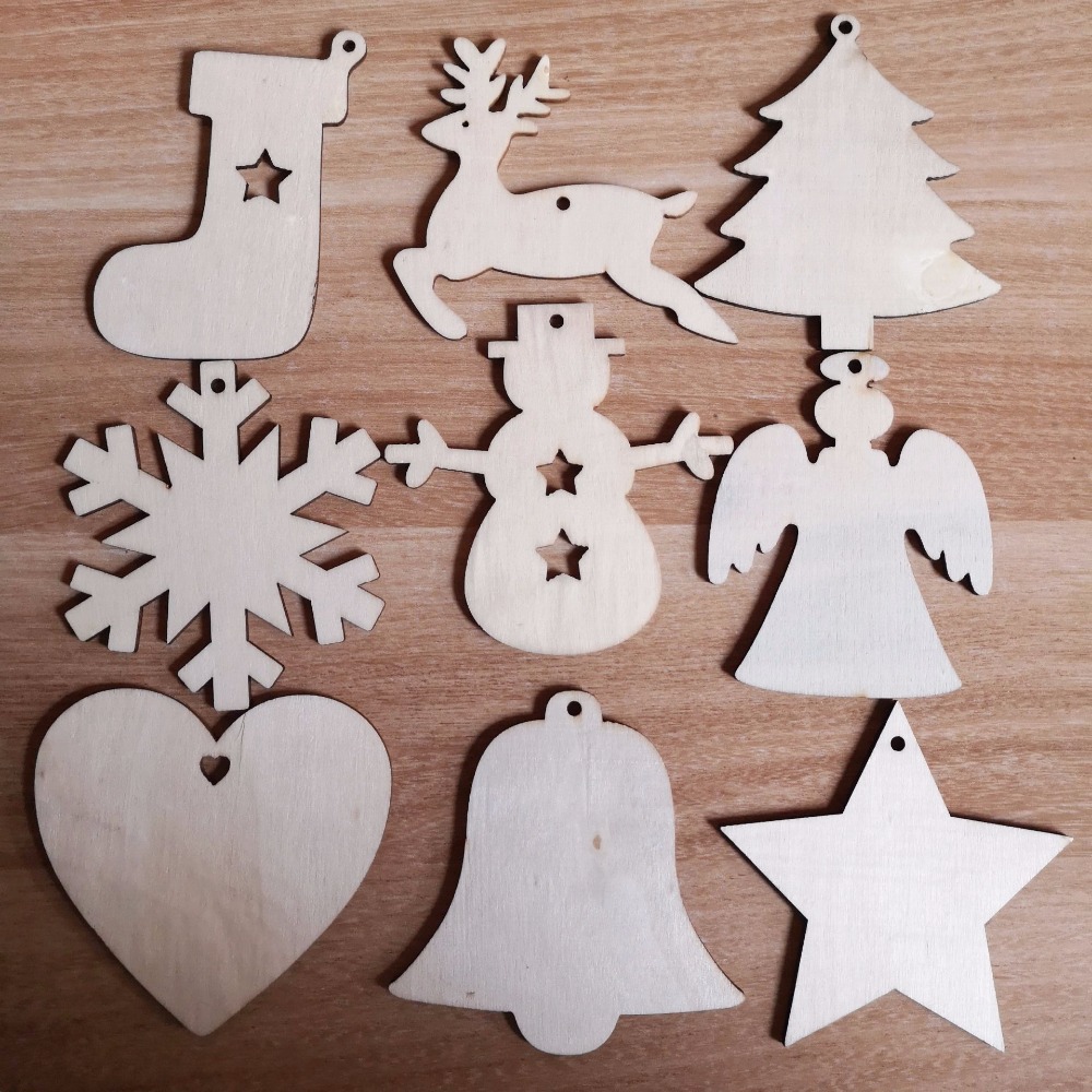 

100PCS Vintage Christmas Wooden Pendants Ornaments DIY Wood Crafts Xmas Tree Ornaments Christmas Party Decorations Kids Gift
