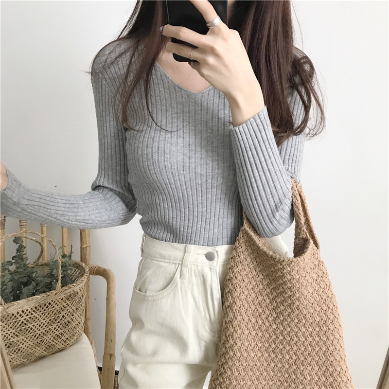 

Female Long Sleeve Sweat Shirts Fashion Casual V-Neck Sweaters Slim Fit Women Shirt