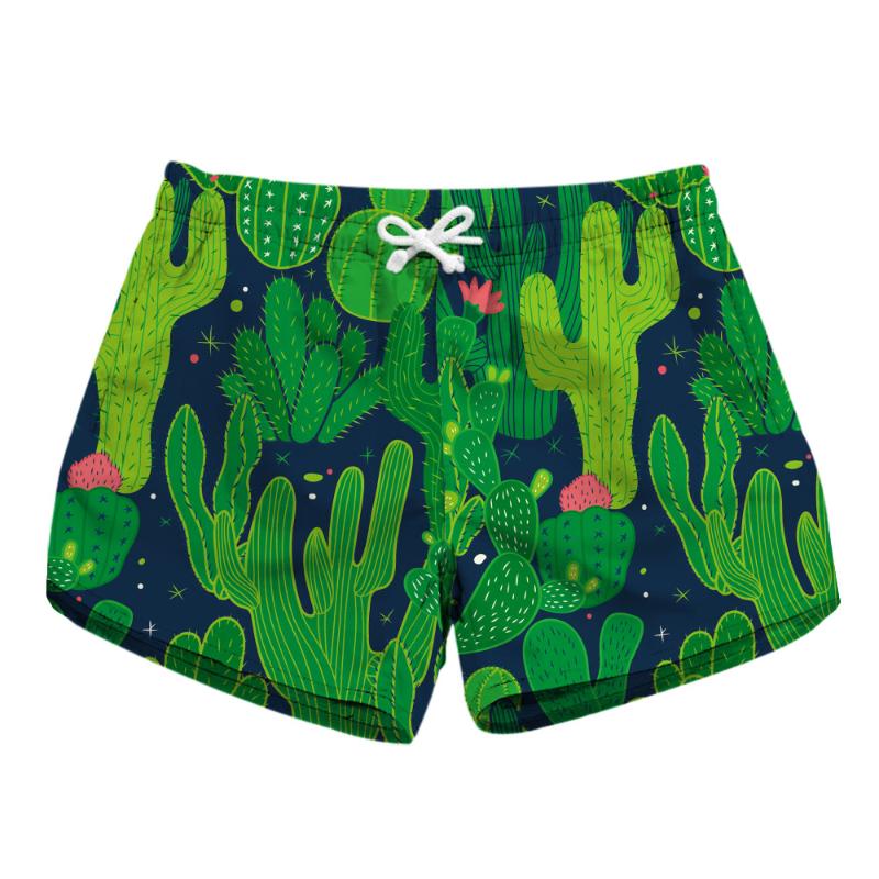

To XL Elastic Women Summer Running Shorts Green Cactus Print Workout Beach Wearing Shorts 3 Patterns, Blue