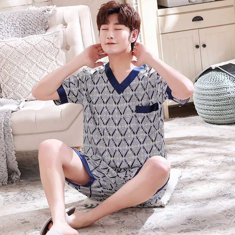 

Luxury Men Home Wear Clothing 2020 Summer V-neck Silk Sleepwear Top for Men Leisure Loose Elastic Pants Pyjamas Short Nightwear, X q 726