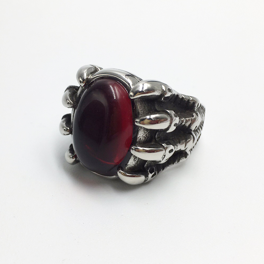

Vintage Stainless Steel Men Rings Claw with Red Stone Demon Death Ring for Male Punk Rock Jewelry