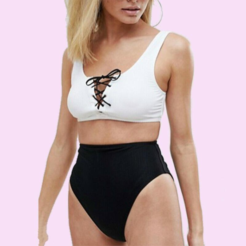 

Classic two-piece women' swimwear fashion solid color bandage push up Tankini swimwear beachwear