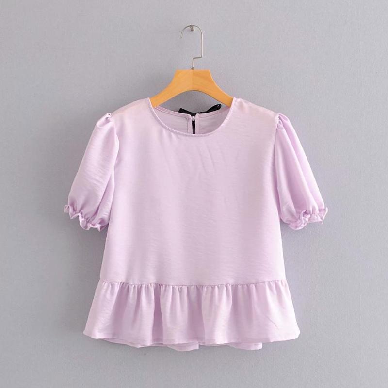 

new 2020 women sweet pleat puff sleeve casual smock blouse ladies o neck back bow tied chic shirts summer femininas tops LS6530, As pic ls6530dwdd