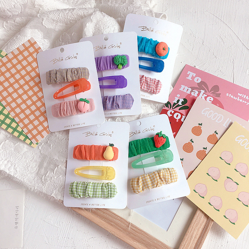 

2020 New Korea Style Girl Hair Clips Color Fabric Fruit Lattice Square BB Hair Pins for Women Children Fashion Accessories