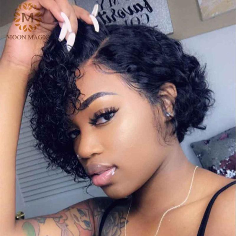 

Curly Bob Lace Front Wigs For Black Women Short Bob Wig Lace Front Human Hair Wigs Pre Plucked Pixie Cut Wig 250 Density, As pic