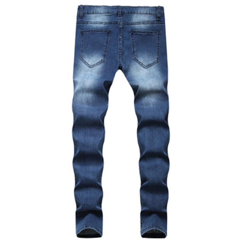 

Designer Mens Jeans Holes Frayed Hip Hop Ripped Blue Skinny Stretch Slim Leg Streetwear Distressed Biker Jeans Fashion Male Denim Pants