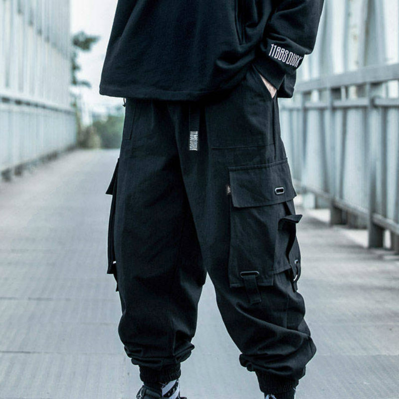 

Januarysnow Black Cargo Pants Men Hip Hop Loose Pants Mens Autumn Harem Pant Streetwear Harajuku Jogger Sweatpant Cotton Trousers Male Pants