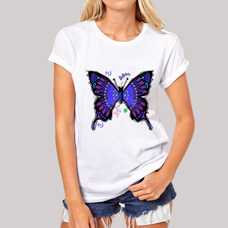 

Women' T-shirts 2020 Fashion Tees Summer Womens O Neck Short Sleeve Loose Harajuku Butterfly Printed Patterm T Shrit Casual Top, White