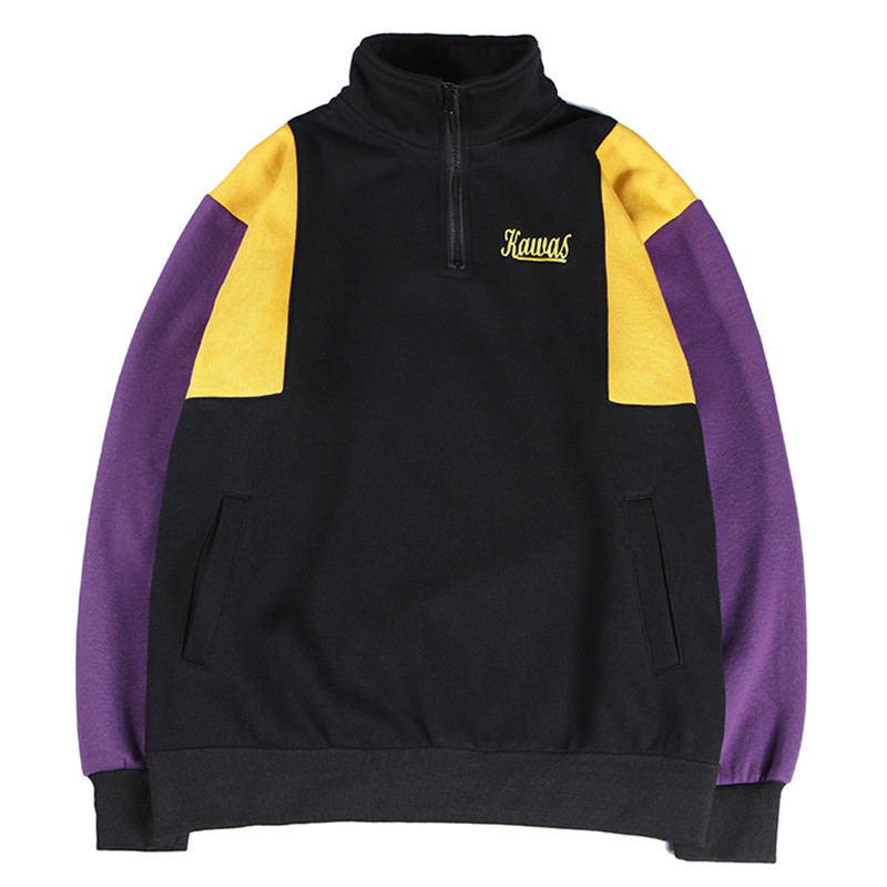 

Januarysnow Harajuku Color Block Sweatshirt Pullover Streetwear Men Hip Hop Vintage Hoodie Half-Zip Cotton Fleece Winter Autumn 2018 Hispter, Black