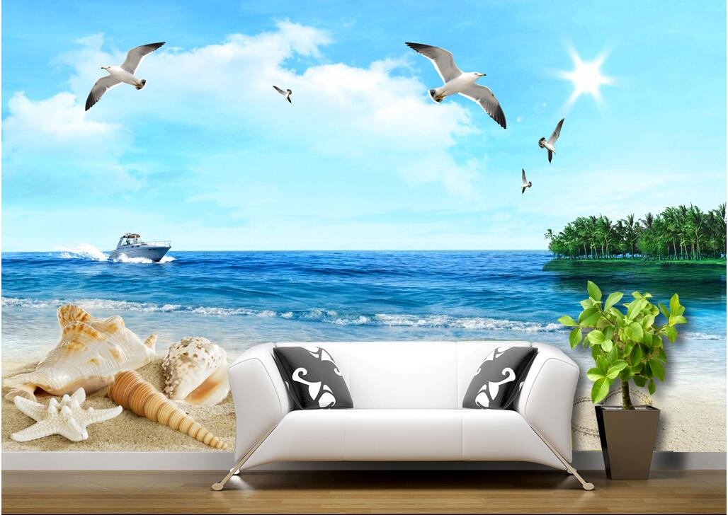 

WDBH custom photo mural 3d wallpaper Blue sky sea sun beach seaside seascape living room home decor 3d wall murals wallpaper for walls 3 d, Non-woven