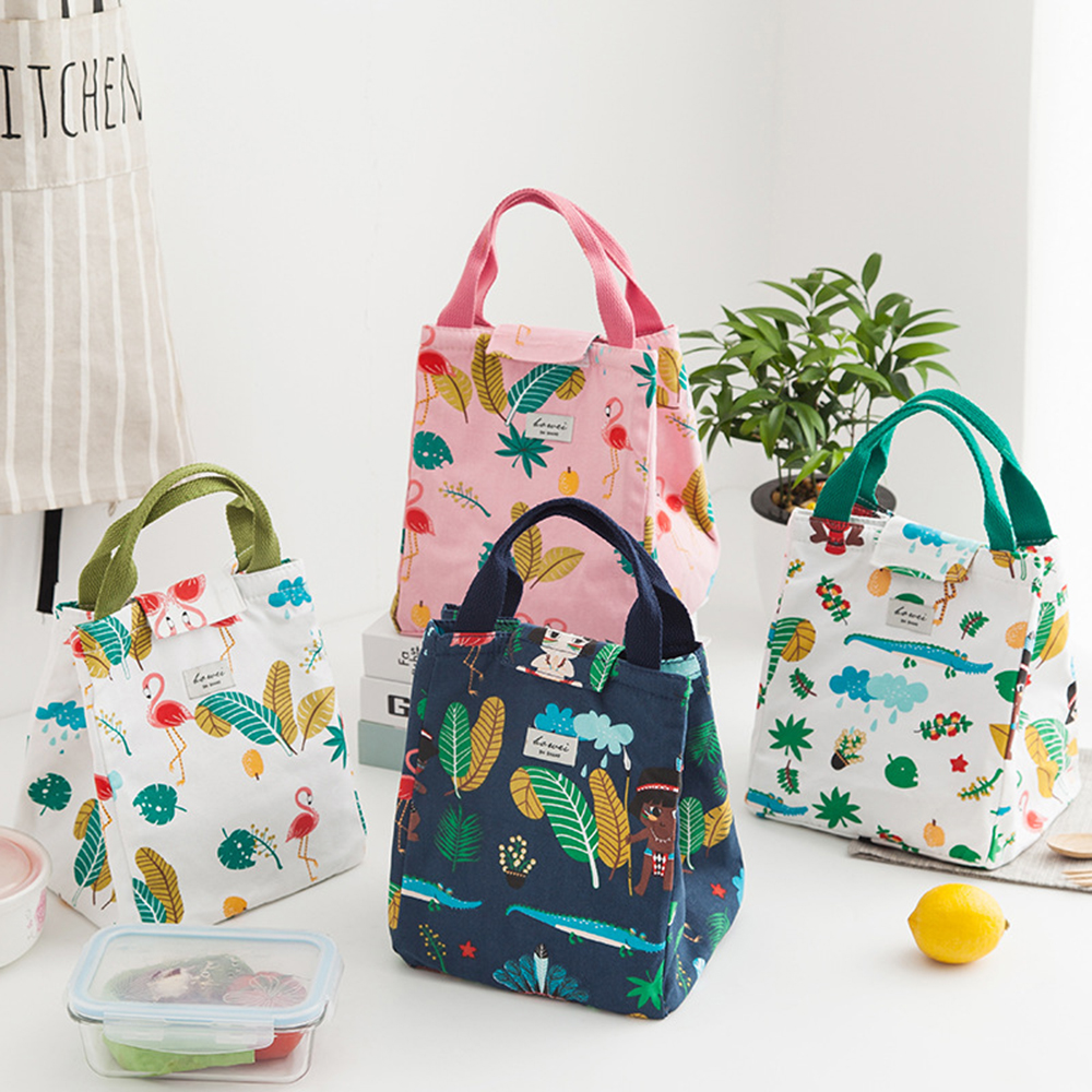 

Lunch handbag insulation bag Korean Style canvas large belt rice bag handcuffs waterproof lunch box insulation package