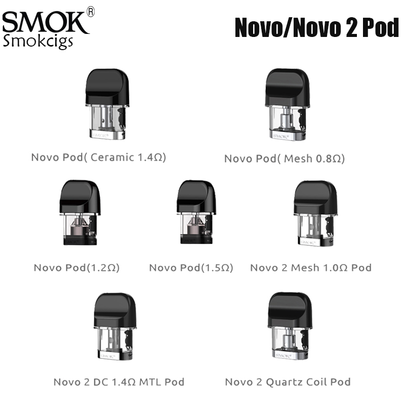 

SMOK Novo Pod & Novo 2 Pod 3pcs/Pack 2ML Capacity With Coil installed Novo Cartridge Mesh Coil 0.8ohm Ceremic MTL Coil Authentic