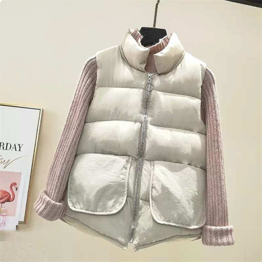 

Gowyimmes new autumn women cotton vest lady sleeveless down cotton coat short paragraph female winter thickened vest outwear 571, Beige
