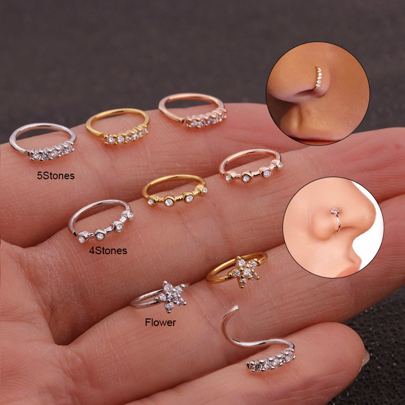

Sellsets 20gx8mm Nose Piercing Body Jewelry Cz Nose Hoop Nostril Nose Ring Tiny Flower Helix Cartilage Tragus Ring SH190727