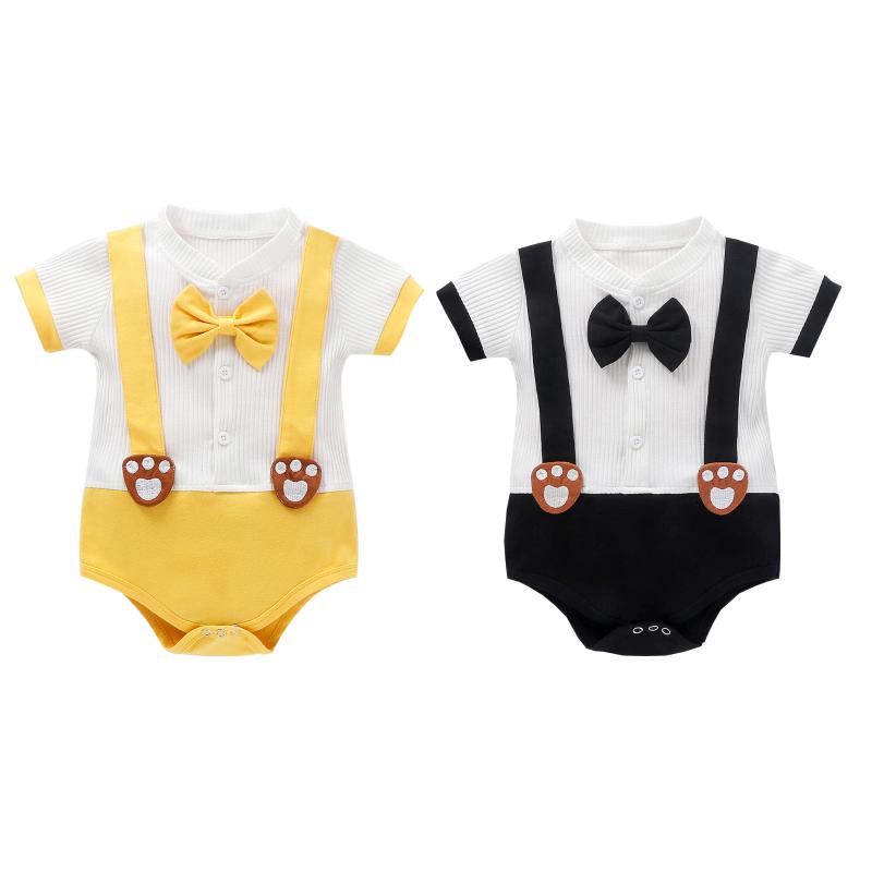 

New Infant Baby Boy Romper Little Gentleman Bow Short Sleeve Cotton Comfortable Overalls Newborn Clothes, Black