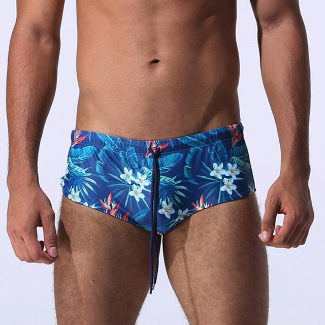 

New Men's Swimwear Low Rise Sexy Pouch Man Swimming Briefs Board Beach Shorts Swimsuit Man Triangular Surf Swim Trunks Beautiful, Flower