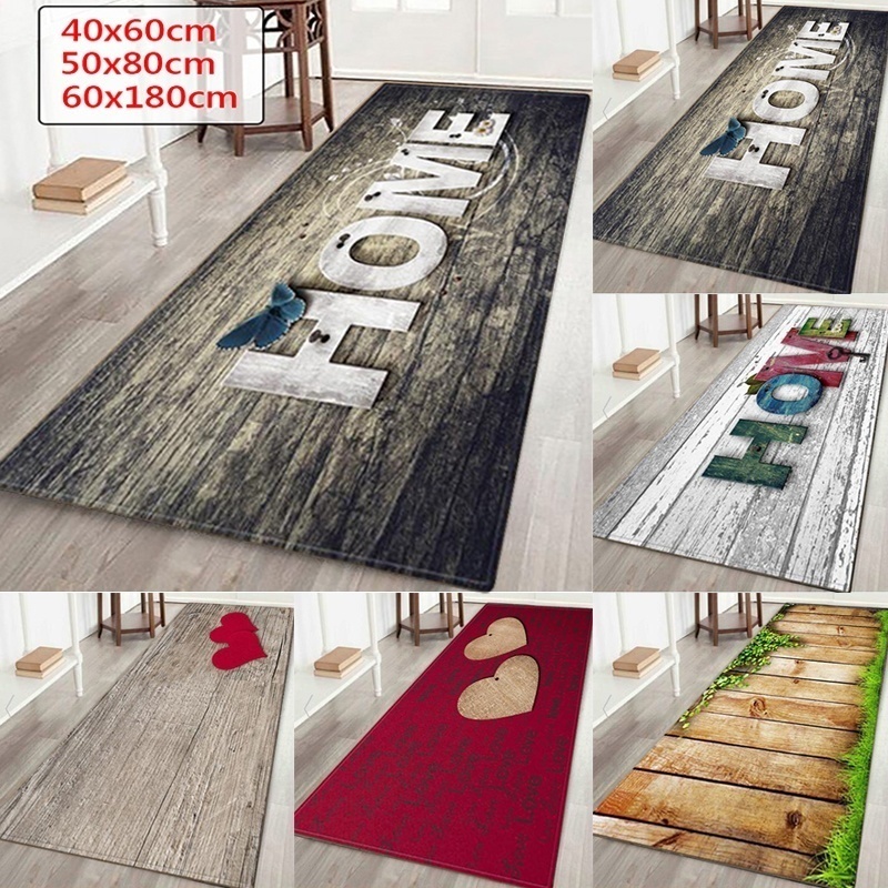 

WUJIE Fashion "Home" Printed Wood Pattern Floor Rug for Living Room Washable Bedroom Mat Home Decor Kitchen Carpet Welcome Mat Y200527, Style 4