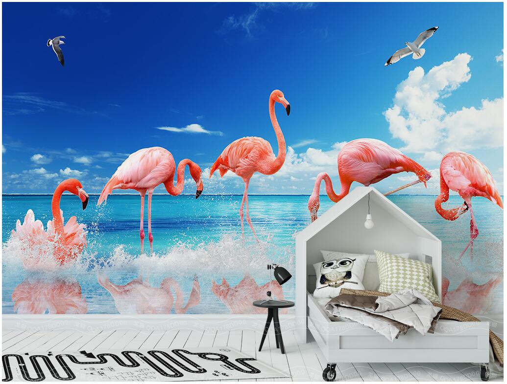 

3d room wallpaper custom photo mural Modern minimalist fresh sea flamingo TV background living room home decor wallpaper for walls 3 d, Non-woven wallpaper