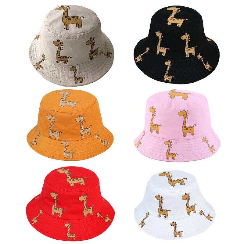 

Children Kids Summer Cotton Bucket Hat Cartoon Giraffe Sunscreen Fisherman Cap, Pink