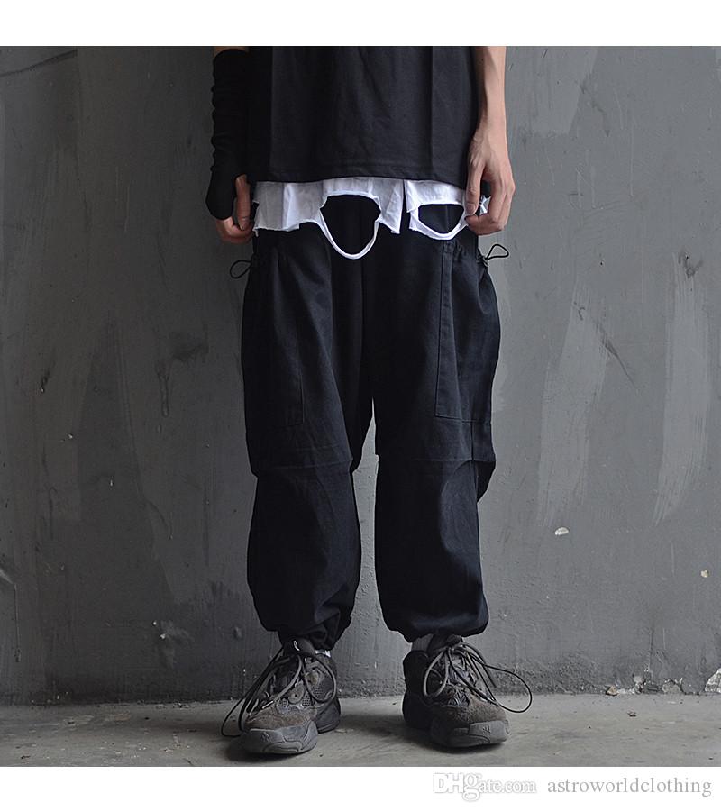 

Bungee Cord Ankle Banded Pants Designer Mens High Street Hiphop Pants Fashion Jogging Cargo Pants, Black