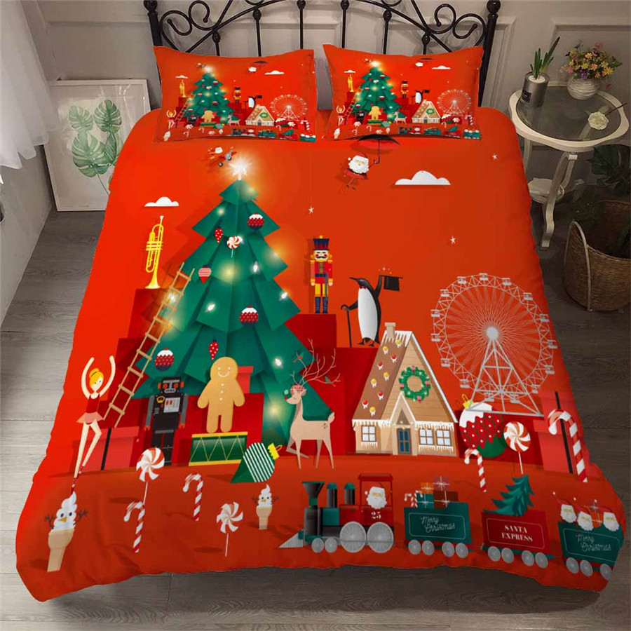 

HELENGILI 3D Bedding Set Christmas Print Duvet Cover Set Bedcloth with Pillowcase Bed Home Textiles #YC-221, As pic