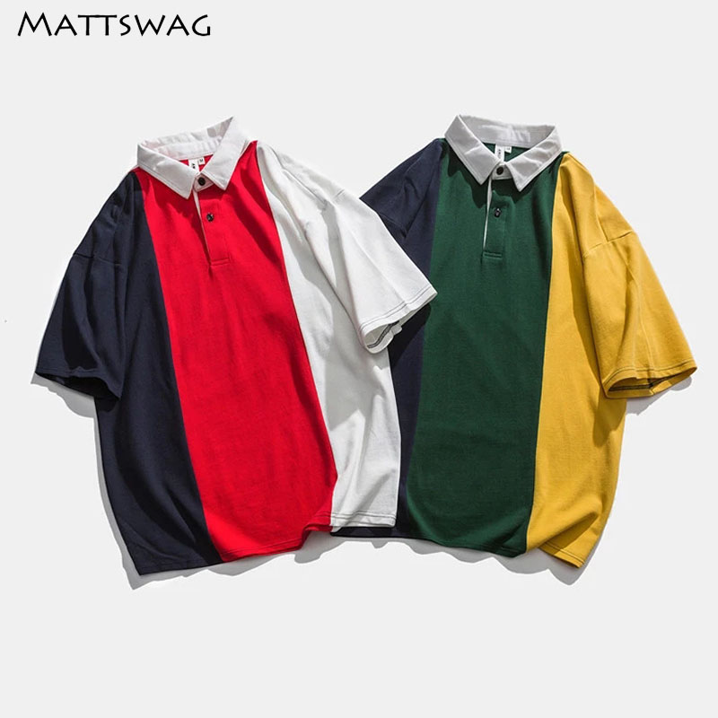 

MATTSWAG Hit Color Patchwork Shirts for Men Summer Casual Loose Mens/Women Fashion Shirt Short Sleeve Couple Clothes, Green
